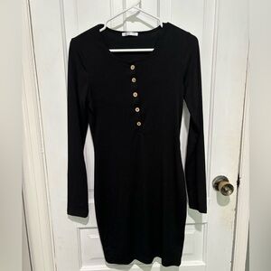 Black ribbed long sleeve dress